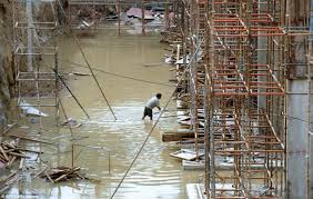 road flooded during building